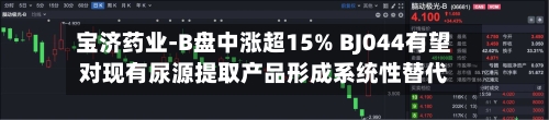 宝济药业-B盘中涨超15% BJ044有望对现有尿源提取产品形成系统性替代