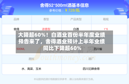 大降超60%！白酒业首份半年度业绩预告来了，舍得酒业预计上半年业绩同比下降超60%-第1张图片