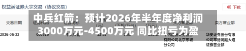 中兵红箭：预计2026年半年度净利润3000万元-4500万元 同比扭亏为盈