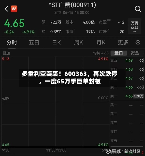 多重利空突袭！600363，再次跌停	，一度65万手巨单封板-第2张图片