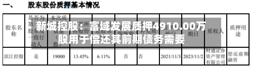 新城控股：富域发展质押4910.00万股用于偿还其前期债务需要-第2张图片